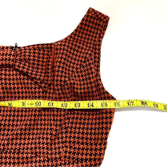 “Stop Staring” pumpkin orange and black houndstooth retro  look fitted dress- S - Picture 10 of 15